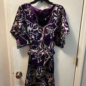 BCBG  Max Azria - Vintage 90s Tunic top or mini dress - purple and white satin